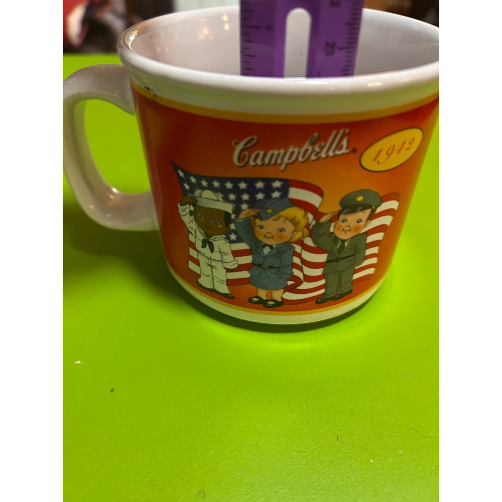Vintage Campbells Soup Mug Kids 1942 Patriotic 1956 Dancing Ceramic Cup Red
